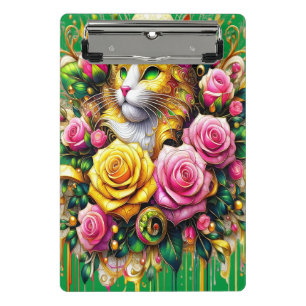 Feline Amidst a Vibrant Floral Bloom Mini Clipboard