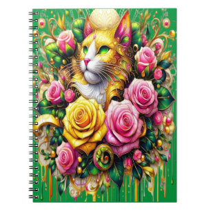 Feline Amidst a Vibrant Floral Bloom Notebook