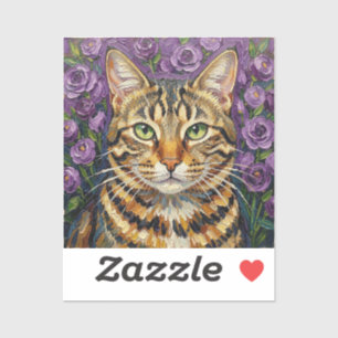 Feline and Floral   Cute Artistic Grey Tabby Cat