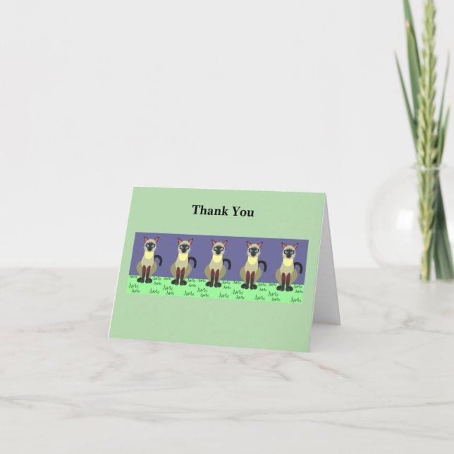 Feline Art Thank You Card – Siamese Cats on Grass (Front)