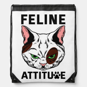 Feline Attitude Cat Mood Pet Character Drawstring Bag