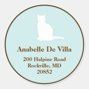 Feline blue brown cat custom name address label