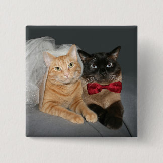 Feline bride and groom 2 inch square button