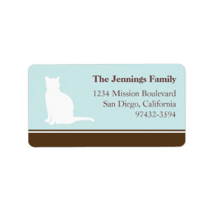 Feline cat pet silhouette blue return or mailing label