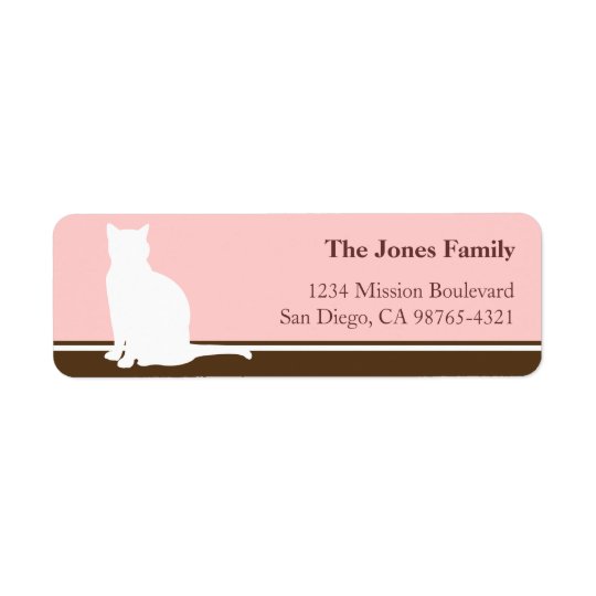 Feline cat pet silhouette pink return or mailing return address label