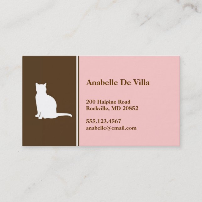 Feline cat pink brown pet personal calling card (Front)