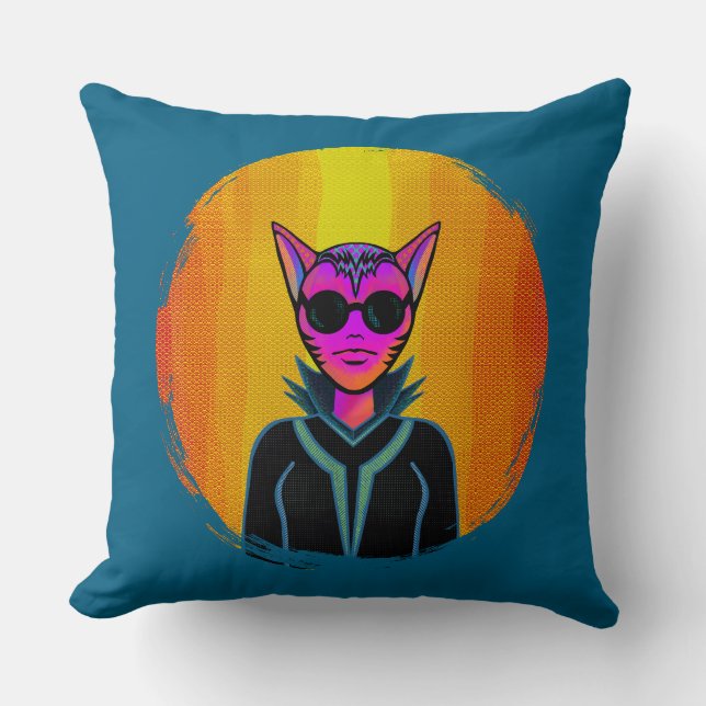 Feline Character in triplicate Throw Pillow (Front)