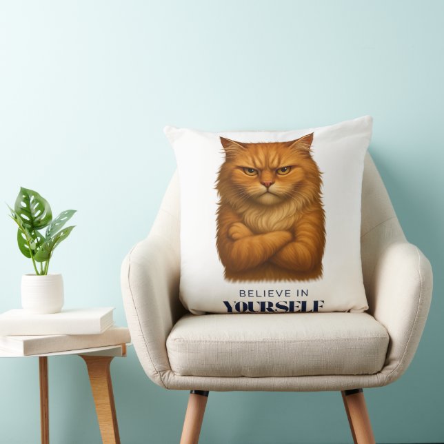 Feline Confidence   T-Shirt Throw Pillow (Chair)