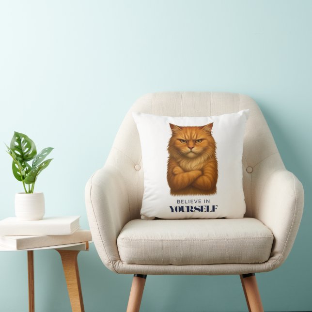 Feline Confidence   T-Shirt Throw Pillow (Chair)