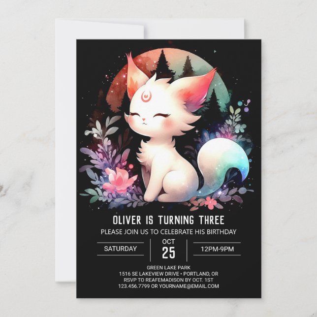 Feline Digital Cat Birthday Invitation (Front)
