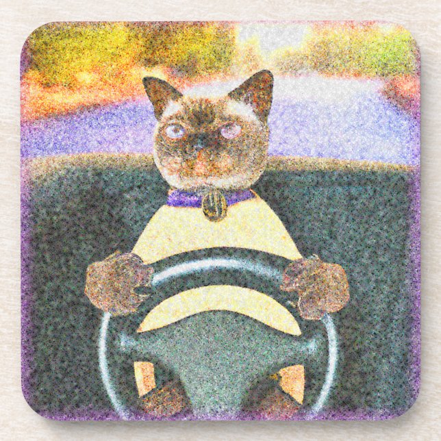 "Feline Driver" Cute Photo. Buy Now Coaster (Front)