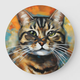 Feline Expressionnist Taby cat Abstract Large Clock