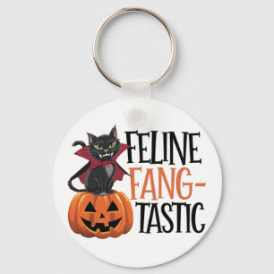 Feline Fang-tastic Halloween Vampire Cat Design Keychain