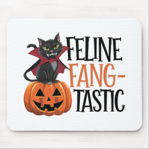 Feline Fang-tastic Halloween Vampire Cat Design Mouse Pad