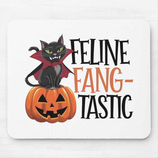 Feline Fang-tastic Halloween Vampire Cat Design Mouse Pad (Front)