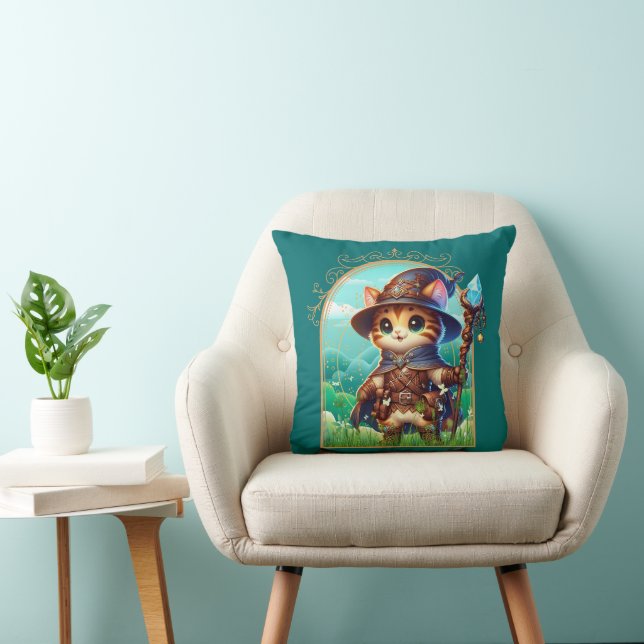 Feline Fantasy Adventure Throw Pillow (Chair)