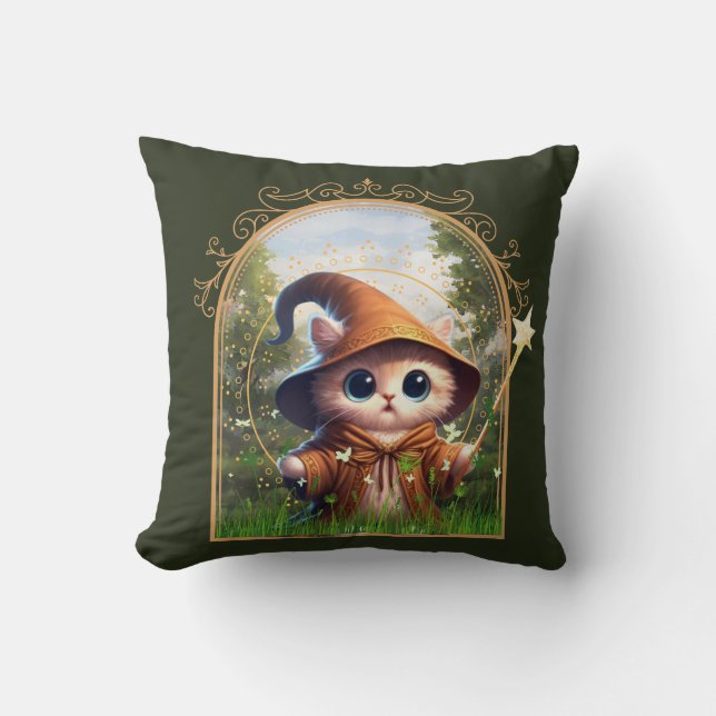 Feline Fantasy Adventure Throw Pillow (Front)