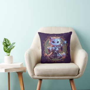 Feline Fantasy Adventure Throw Pillow