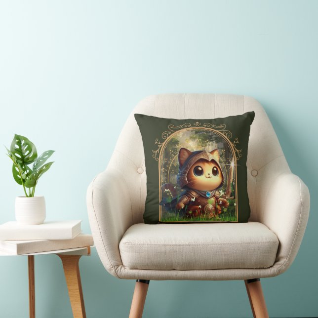 Feline Fantasy Adventure Throw Pillow (Chair)