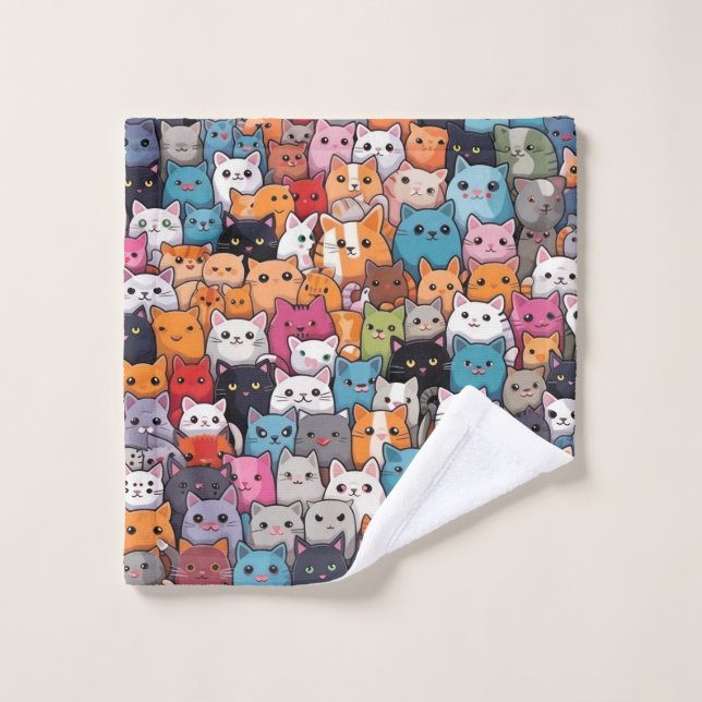 Feline Fantasy: Cute Anime Cats Galore Bath Towel Set (Wash Cloth)