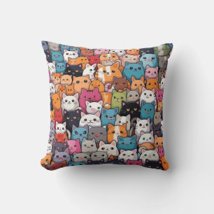 Feline Fantasy: Cute Anime Cats Galore Throw Pillow
