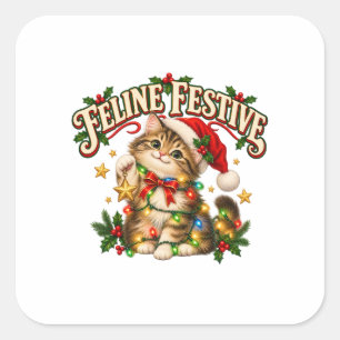 Feline Festive Funny Christmas Kitten Tote Bag Square Sticker