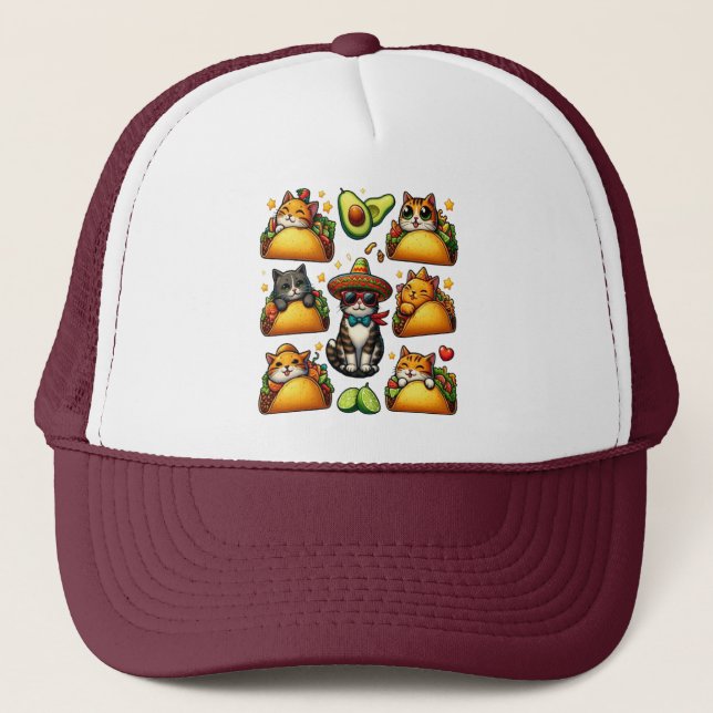 Feline Fiesta: Cats and Tacos Trucker Hat (Front)
