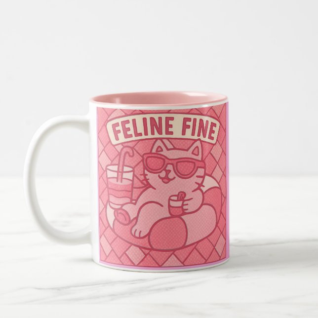 Feline fine diamond gal Two-Tone coffee mug (Left)