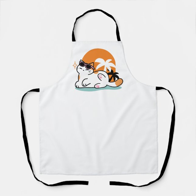Feline Fine in the Sunshine – Relaxed Tropical Cat Apron (Front)