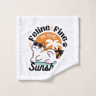 Feline Fine in the Sunshine – Relaxed Tropical Cat Bath Towel Set