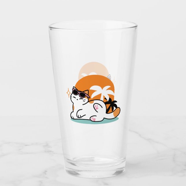 Feline Fine in the Sunshine – Relaxed Tropical Cat Glass (Front)
