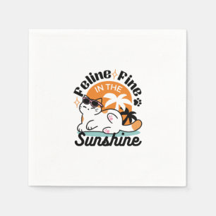 Feline Fine in the Sunshine – Relaxed Tropical Cat Napkin