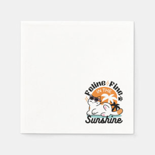 Feline Fine in the Sunshine – Relaxed Tropical Cat Napkin
