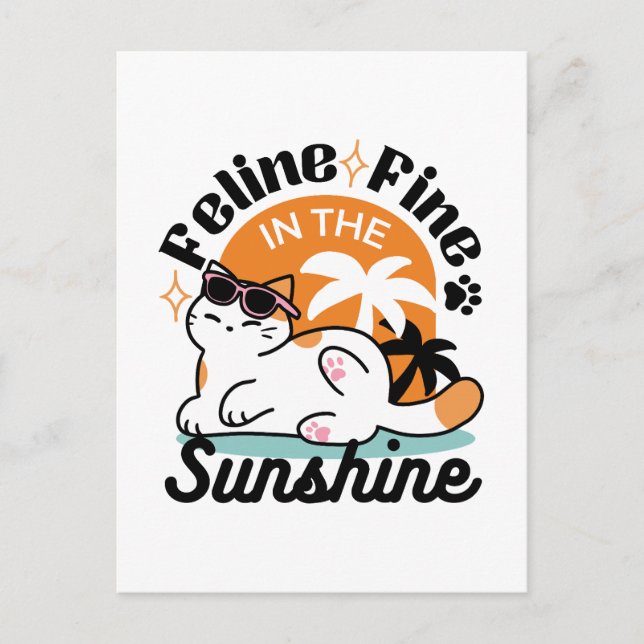 Feline Fine in the Sunshine – Relaxed Tropical Cat Postcard (Front)