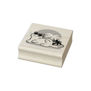 Feline Fine in the Sunshine – Relaxed Tropical Cat Rubber Stamp