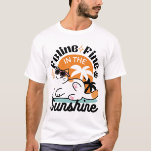 Feline Fine in the Sunshine – Relaxed Tropical Cat T-Shirt