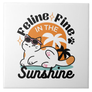 Feline Fine in the Sunshine – Relaxed Tropical Cat Tile