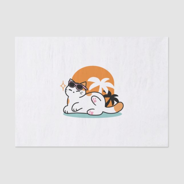 Feline Fine in the Sunshine – Relaxed Tropical Cat Tissue Paper (Front)