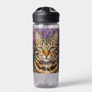 Feline & Floral   Cute Artistic Cat Personalized  Water Bottle