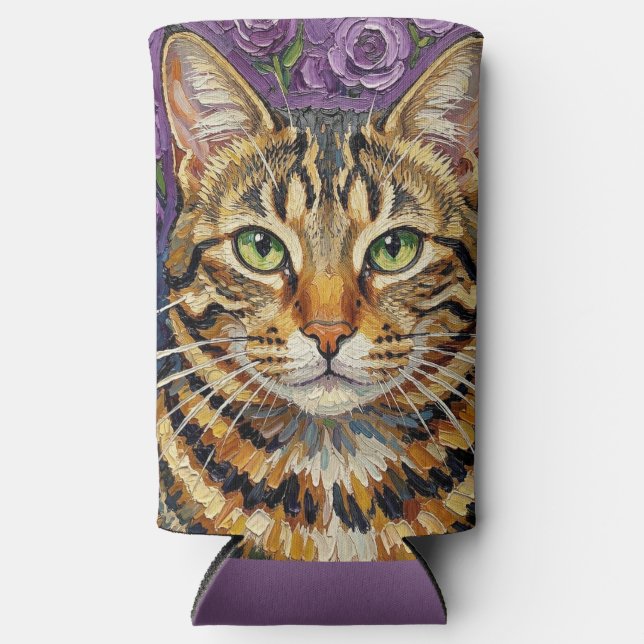 Feline & Floral | Cute Artistic Cat  Seltzer Can Cooler (Front)