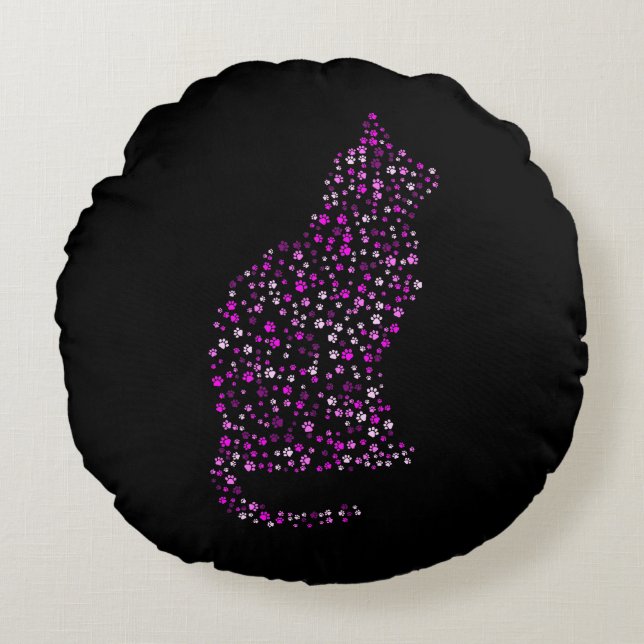 Feline Footprint Art Round Pillow (Front)