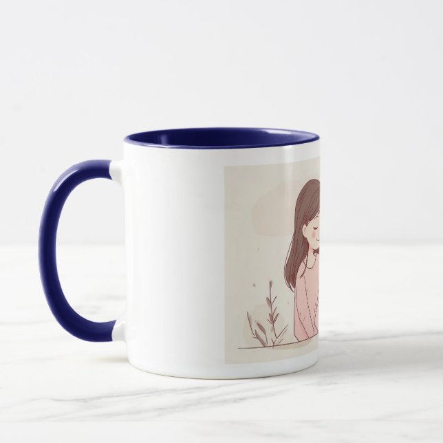 "Feline Friendship" Ceramic Mug - White with Blue (Left)