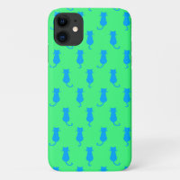 Feline Fun Forever Whimsical Blue Cats Lime Green