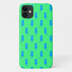 Feline Fun Forever Whimsical Blue Cats Lime Green iPhone 11 Case