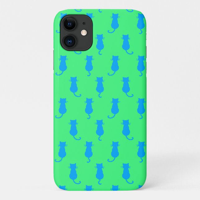 Feline Fun Forever Whimsical Blue Cats Lime Green Case-Mate iPhone Case (Back)