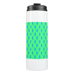 Feline Fun Forever Whimsical Blue Cats Lime Green Thermal Tumbler