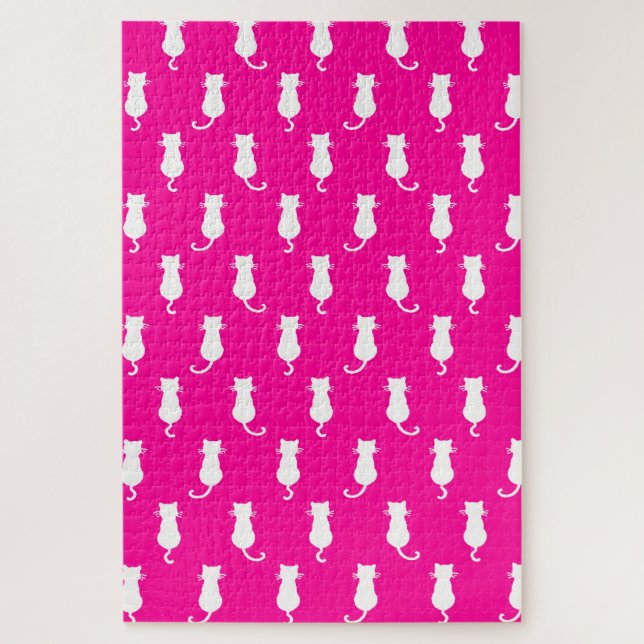  Feline Fun Forever Whimsical Cats Fucshia Jigsaw Puzzle (Vertical)