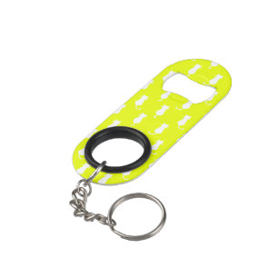 Feline Fun Forever Whimsical Cats White Cat Yello Keychain Bottle Opener