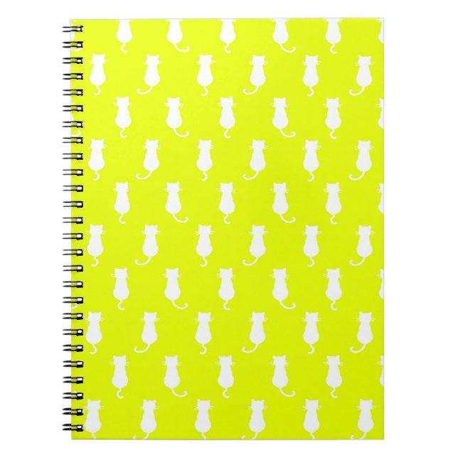  Feline Fun Forever Whimsical Cats White Cat Yello Notebook (Front)