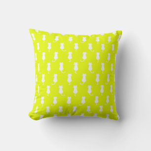 Feline Fun Forever Whimsical Cats White Cat Yello Throw Pillow
